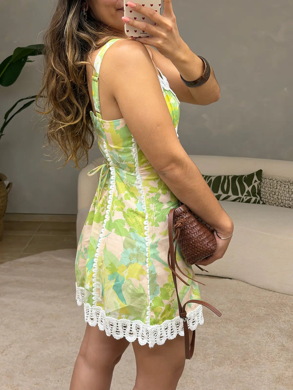 Green Floral Dress with Lace Details