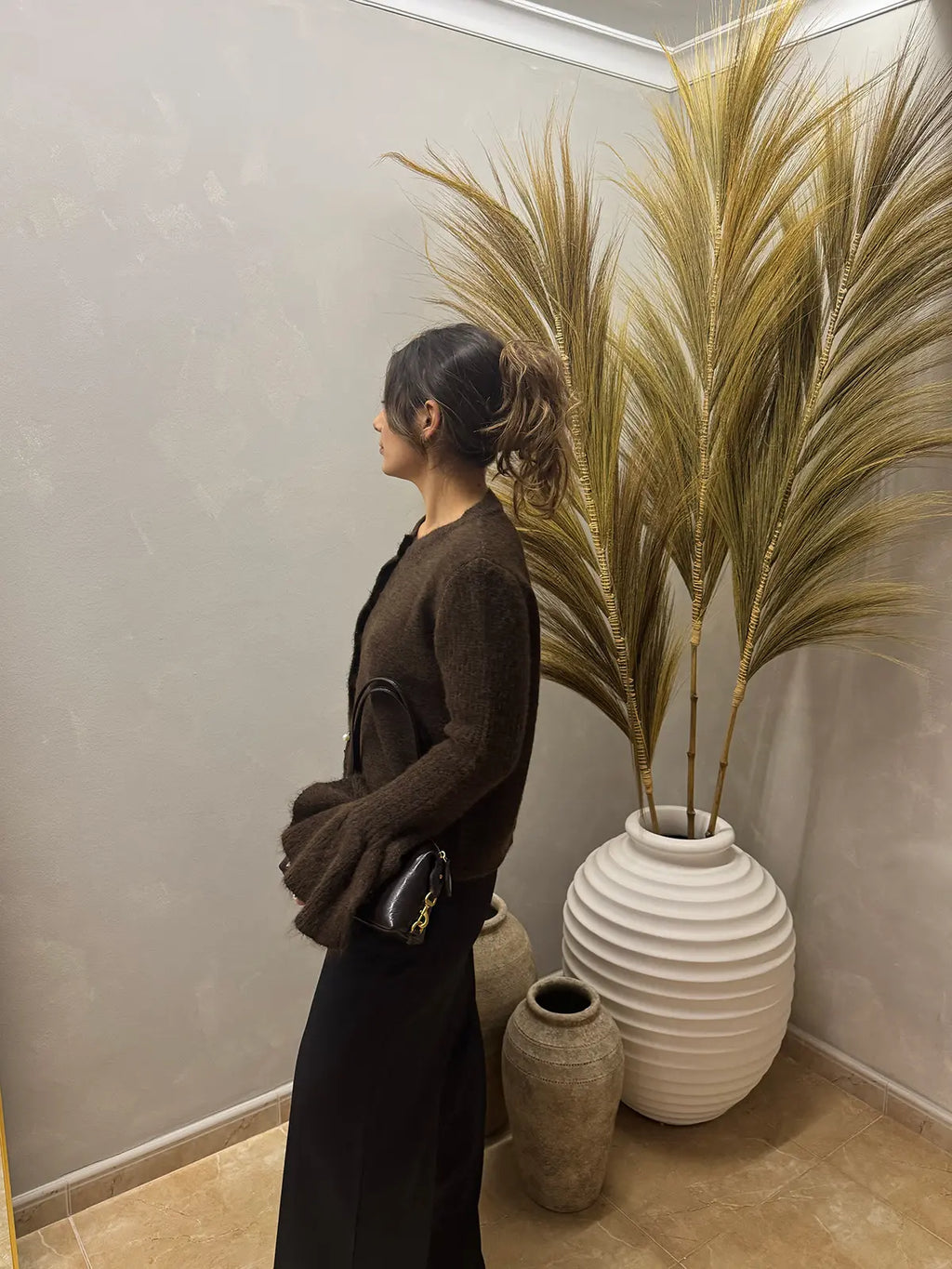 Casaco de Malha Castanho com Mangas Fluídas