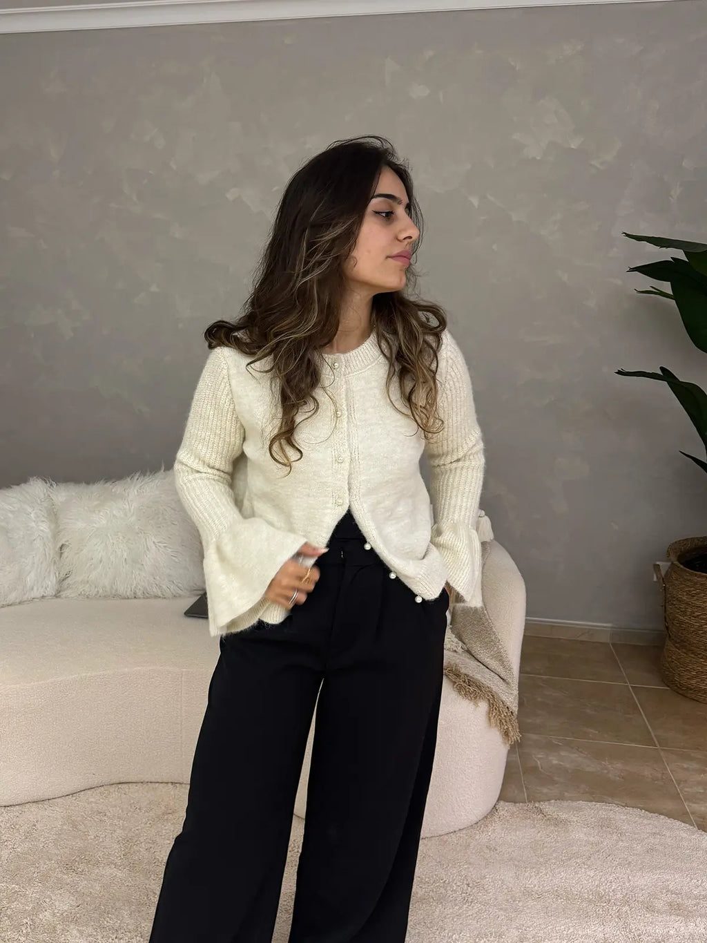 Casaco de Malha com Mangas Fluídas Branco