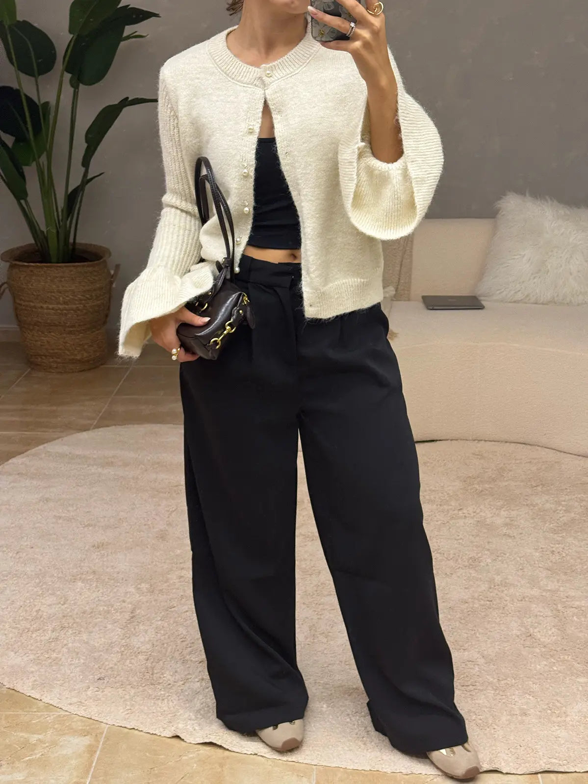 Casaco de Malha com Mangas Fluídas Branco