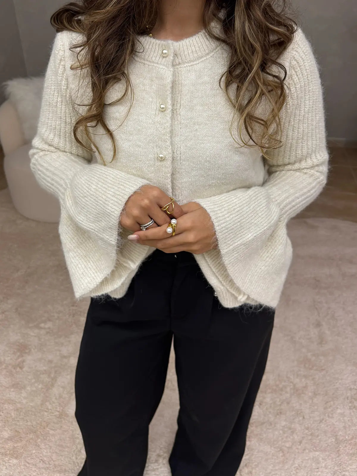 Casaco de Malha com Mangas Fluídas Branco