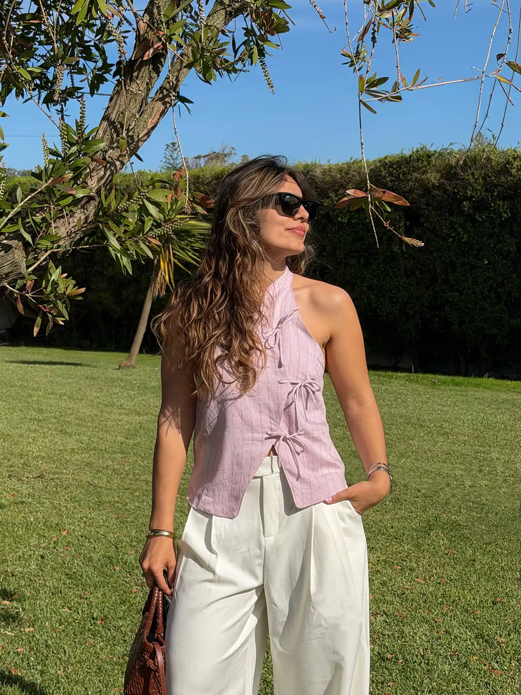 Top Rosa às Riscas com Atilhos