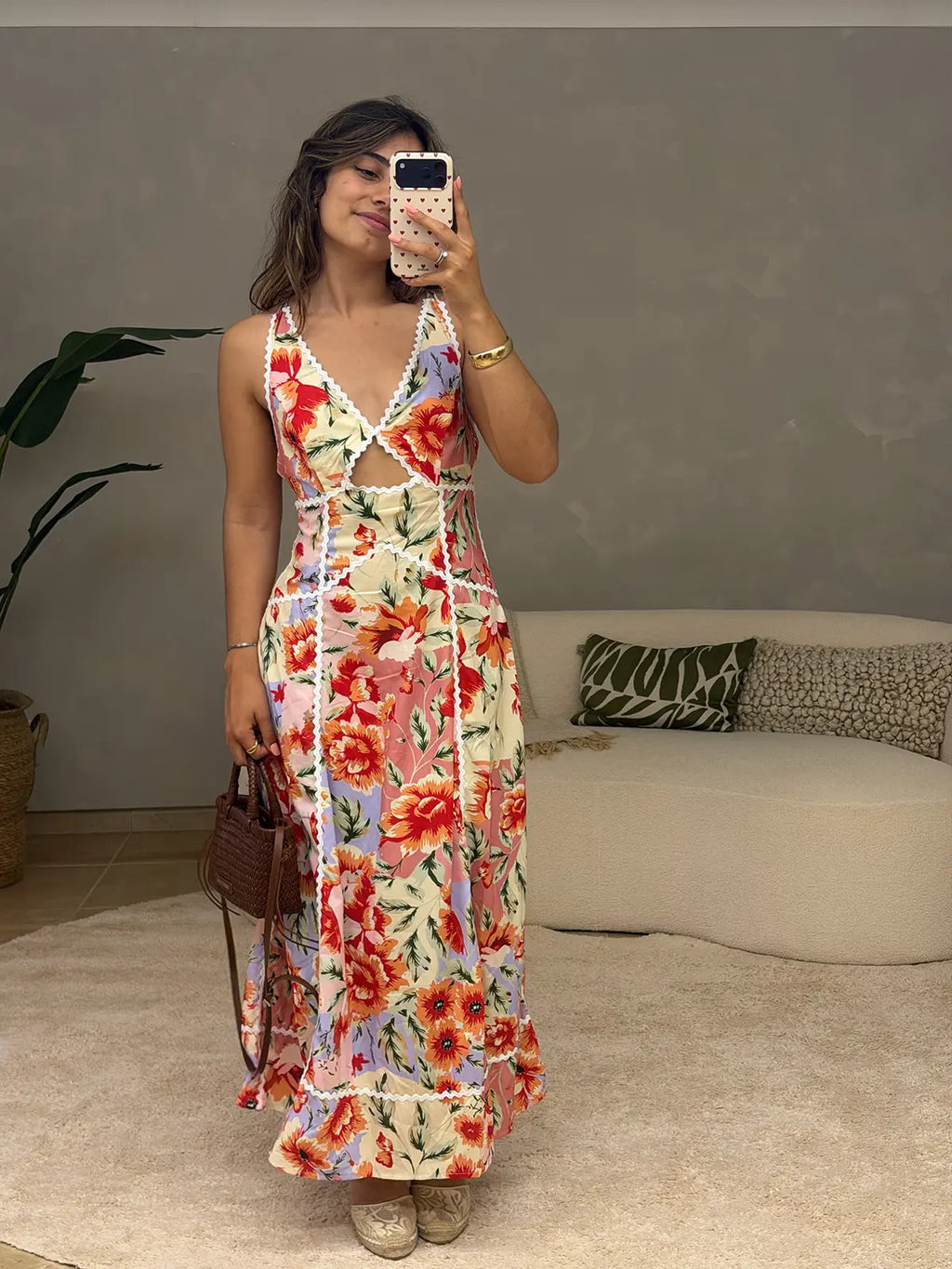 Vestido Floral Maxi com Atilhos