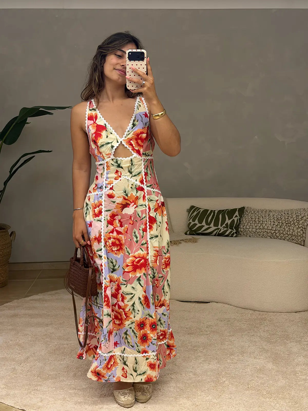 Vestido Floral Maxi com Atilhos