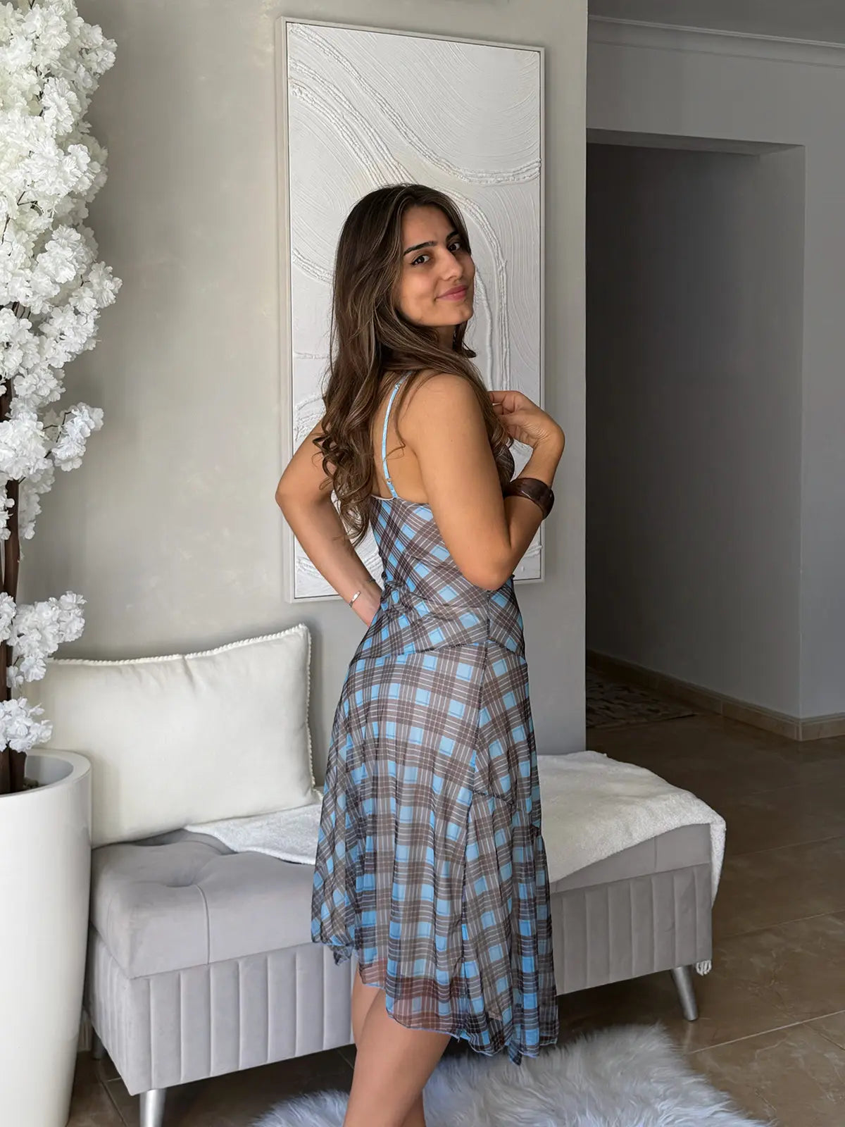 Vestido Assimétrico Padrão Xadrez