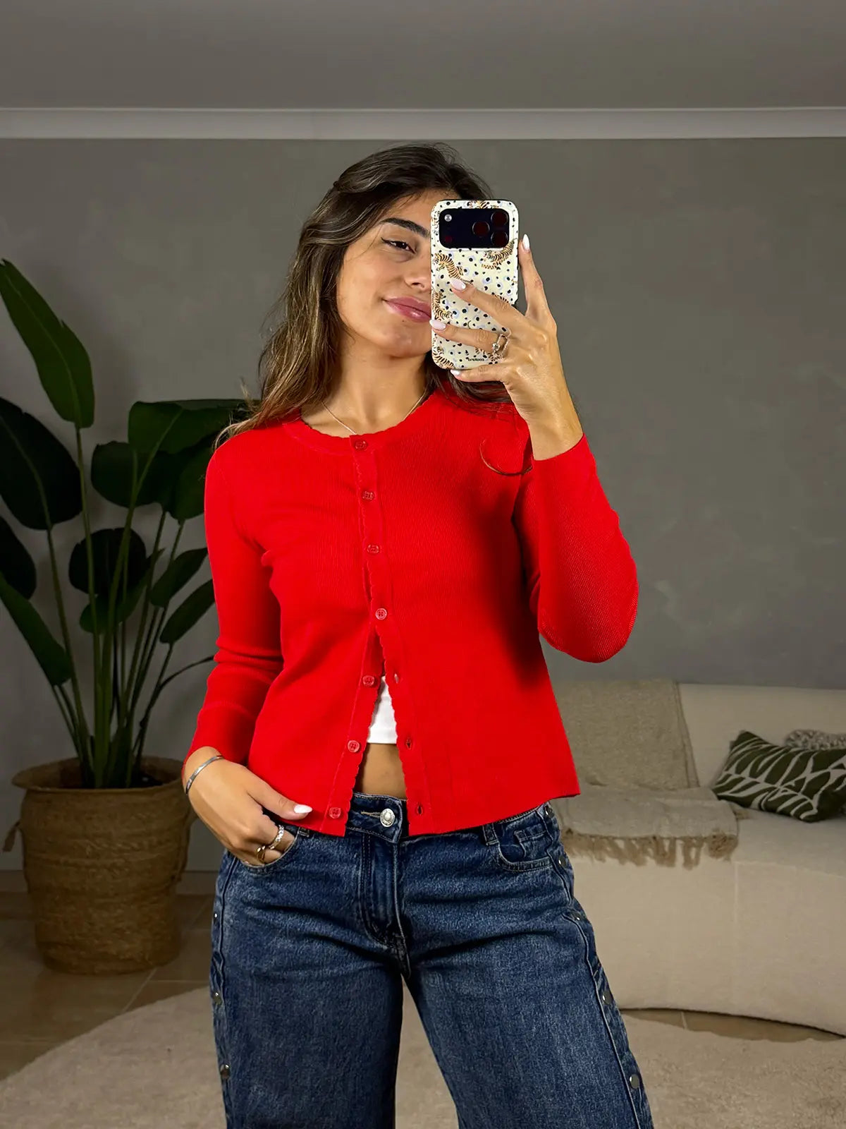 Cardigan de Malha Vermelho
