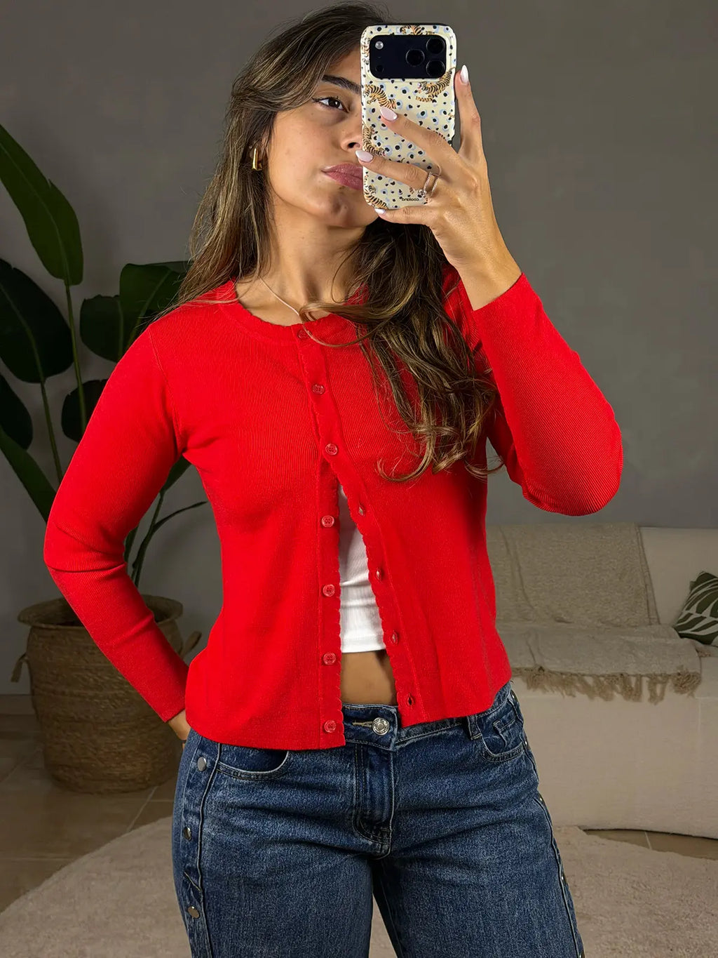 Cardigan de Malha Vermelho