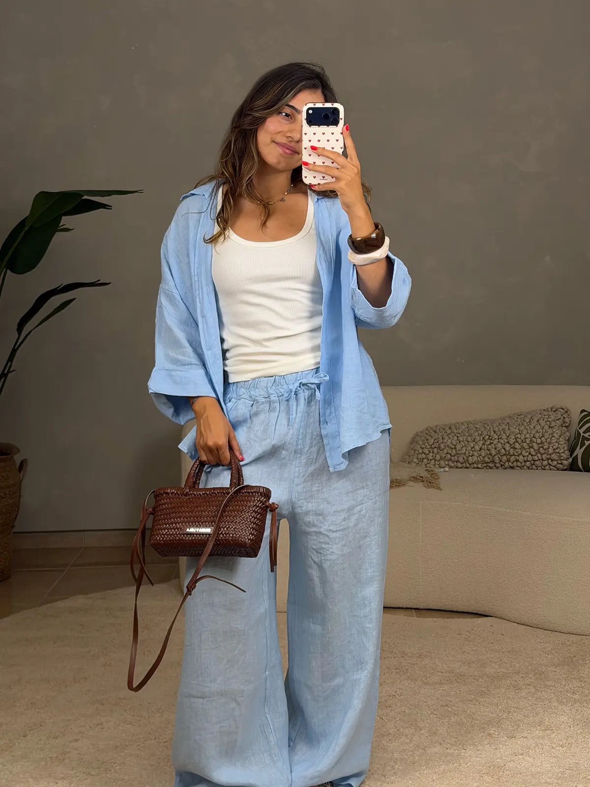 Camisa 100% Linho Azul Céu