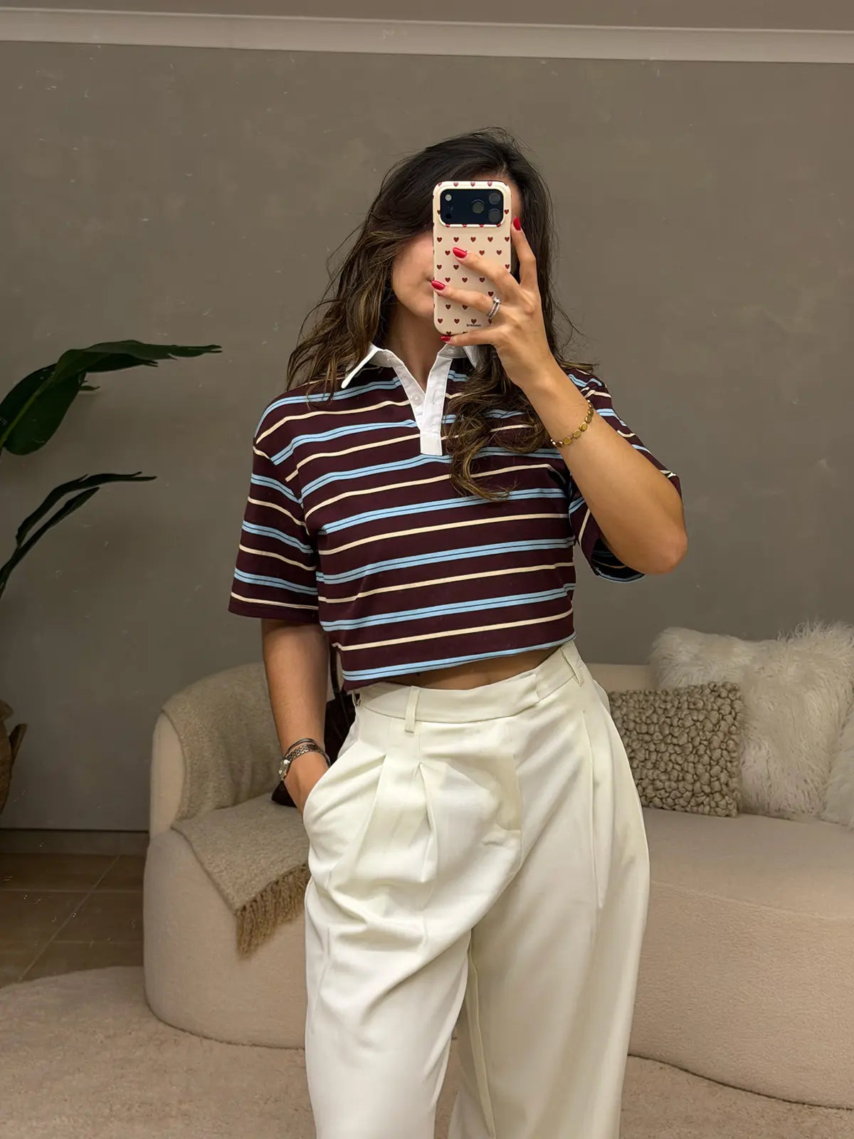 Polo às Riscas com Gola Branca