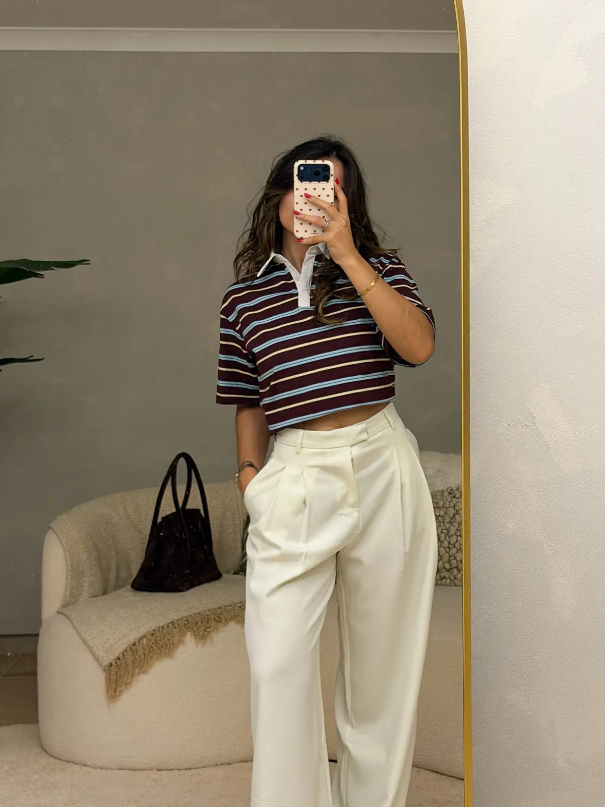 Polo às Riscas com Gola Branca