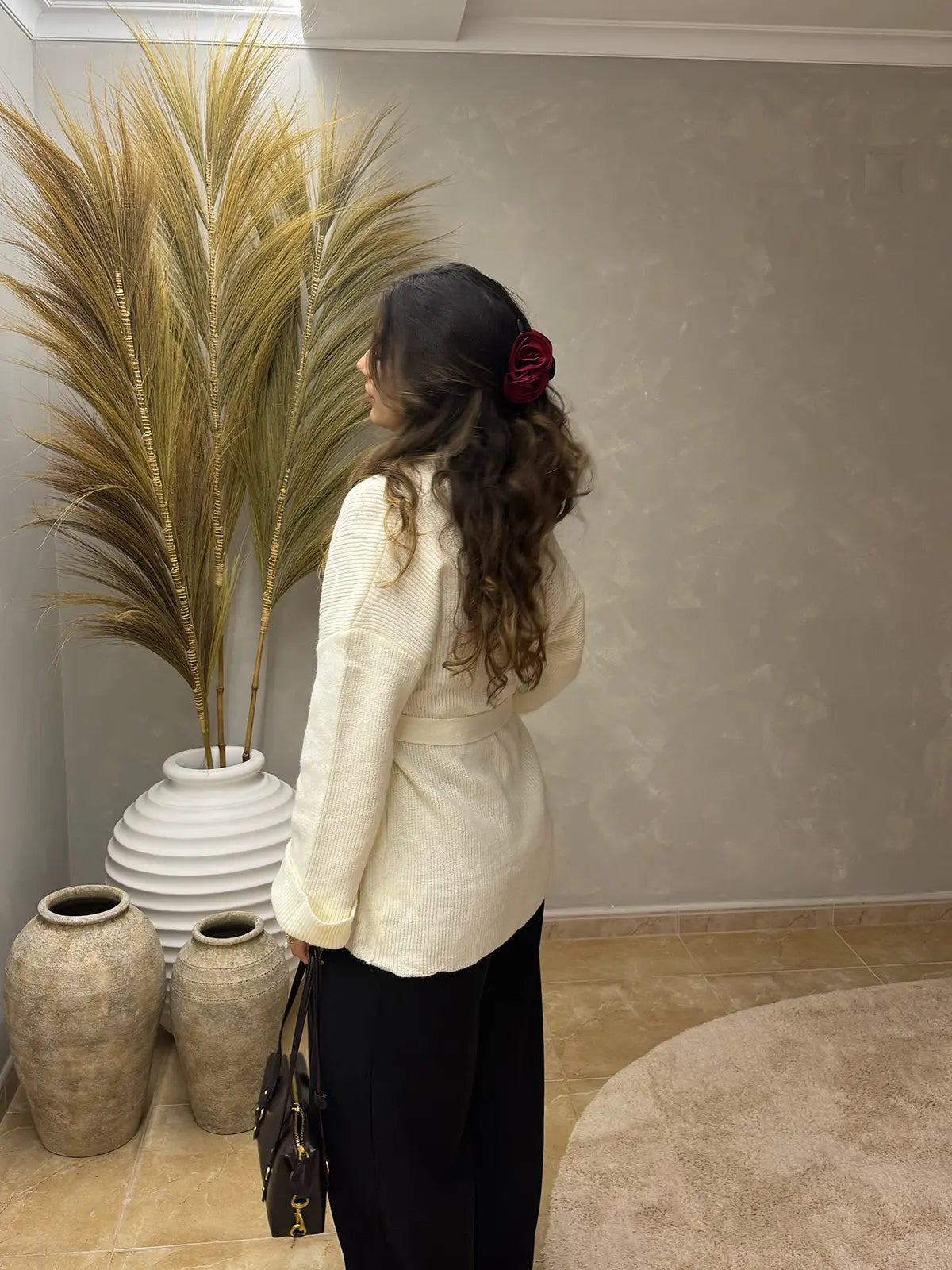 Cardigã de Malha Branco com Cinto