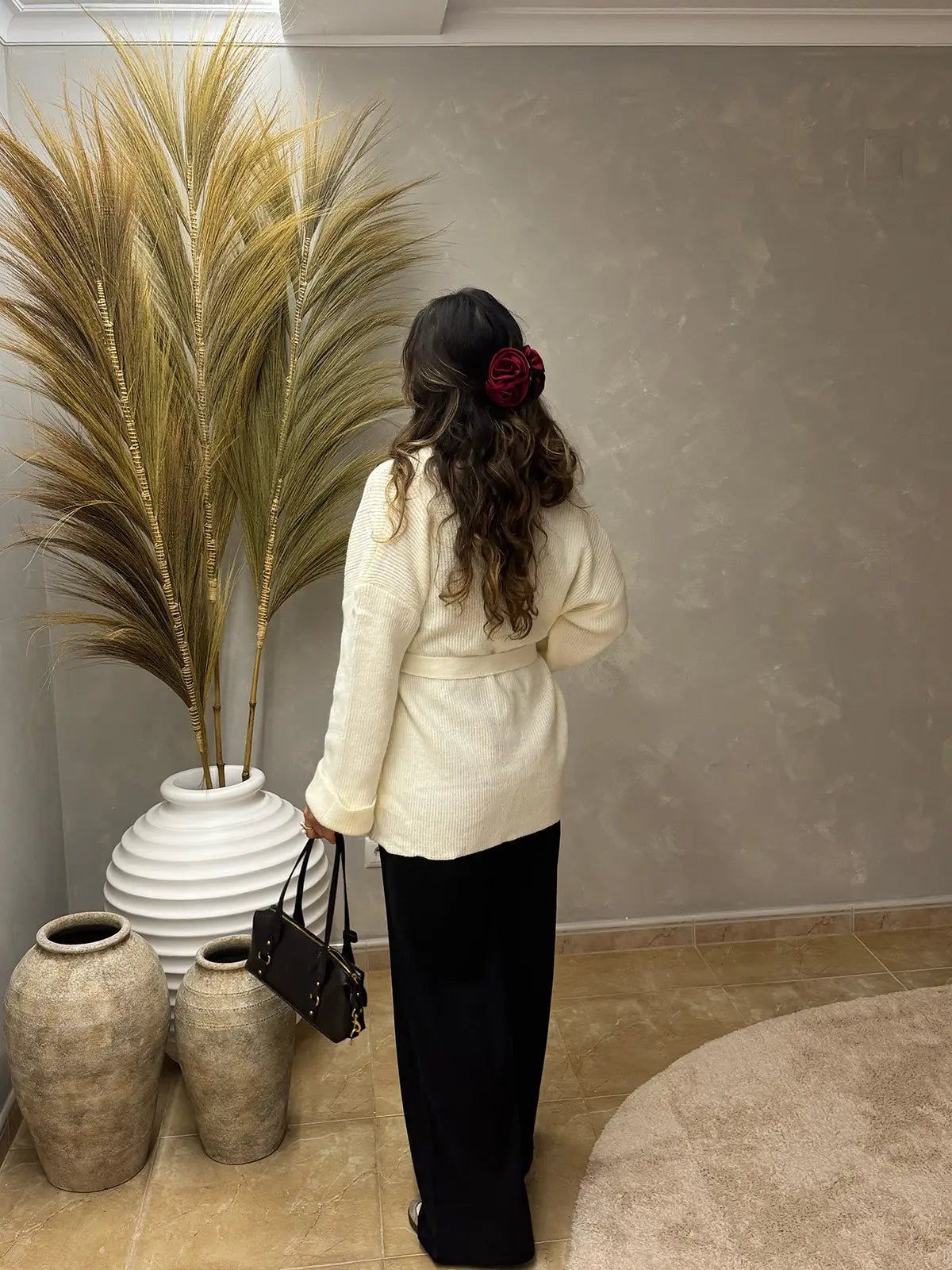 Cardigã de Malha Branco com Cinto