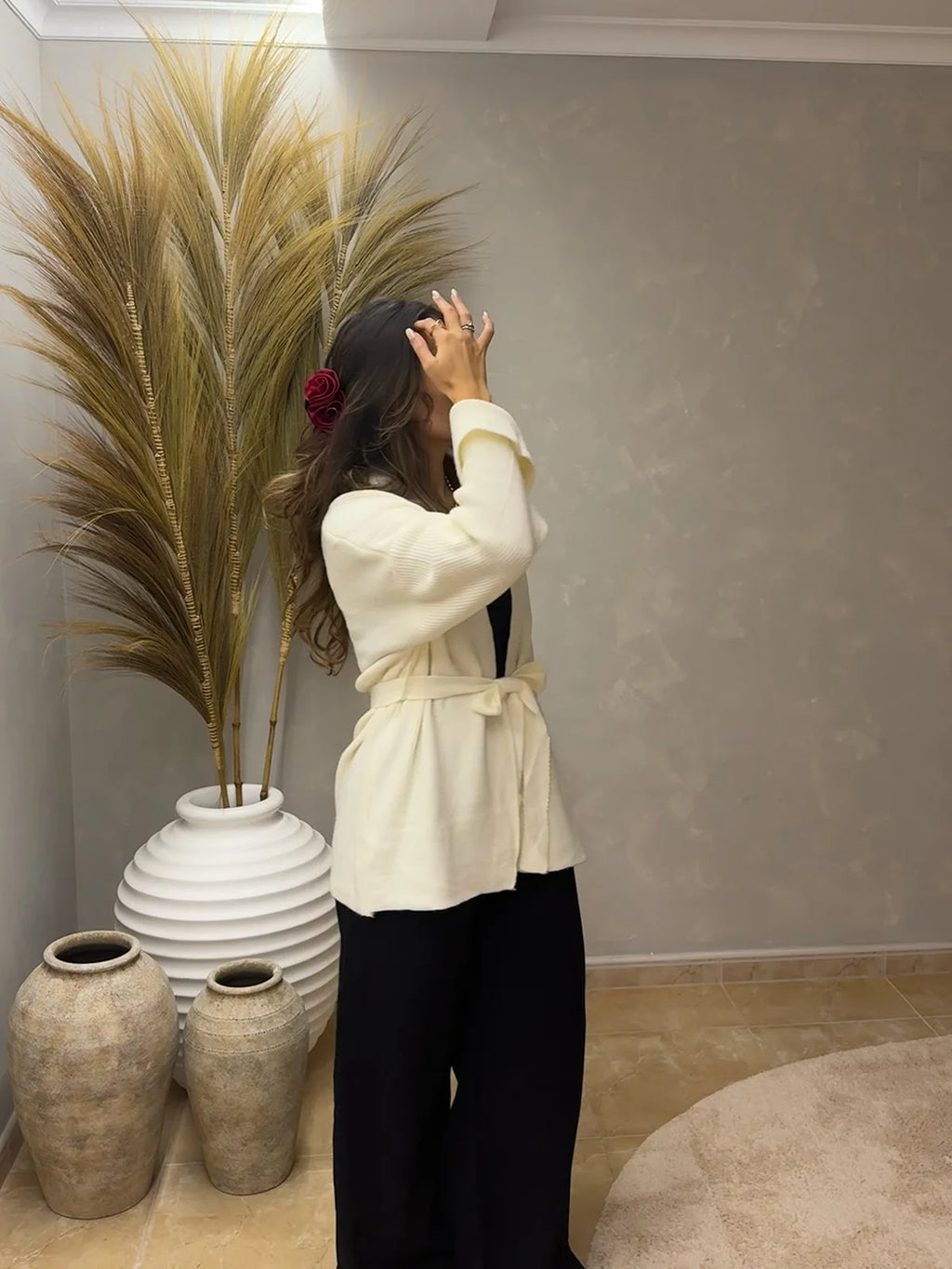 Cardigã de Malha Branco com Cinto