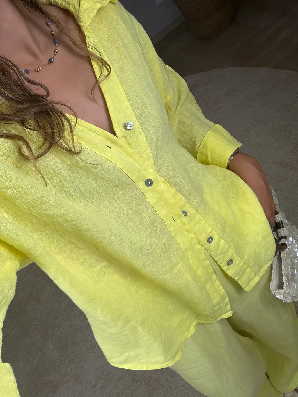 Camisa 100% Linho Amarela